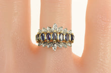 Load image into Gallery viewer, 14K Marquise Sapphire Diamond Ornate Statement Ring Yellow Gold