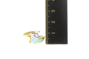 14K Tanzanite Black Opal Diamond Geometric Ring Yellow Gold