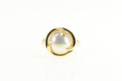 14K Retro Mabe Pearl Diamond Accent Swirl Ring Yellow Gold