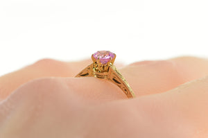 14K Art Deco Pink Sapphire Etched Statement Ring Yellow Gold