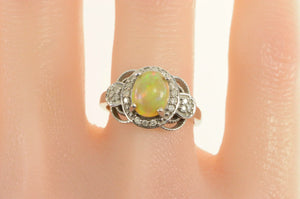 10K 2.02 Ctw Opal Diamond Halo Engagement Ring White Gold