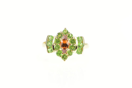 14K Marquise Citrine Chrome Diopside Halo Ring Yellow Gold