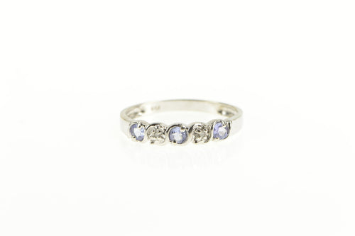 14K Tanzanite Diamond Accent Classic Wedding Band Ring White Gold
