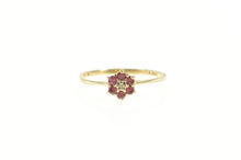 Load image into Gallery viewer, 10K Diamond Ruby Flower Halo Cluster Promise Ring Yellow Gold