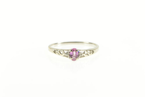 14K Pink Sapphire Diamond Accent Scroll Filigree Ring White Gold