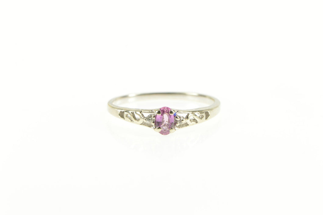 14K Pink Sapphire Diamond Accent Scroll Filigree Ring White Gold