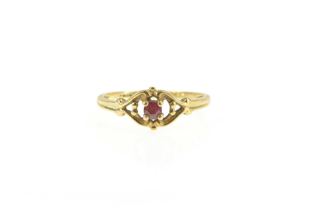 10K Natural Ruby Ornate Scroll Design Statement Ring Yellow Gold