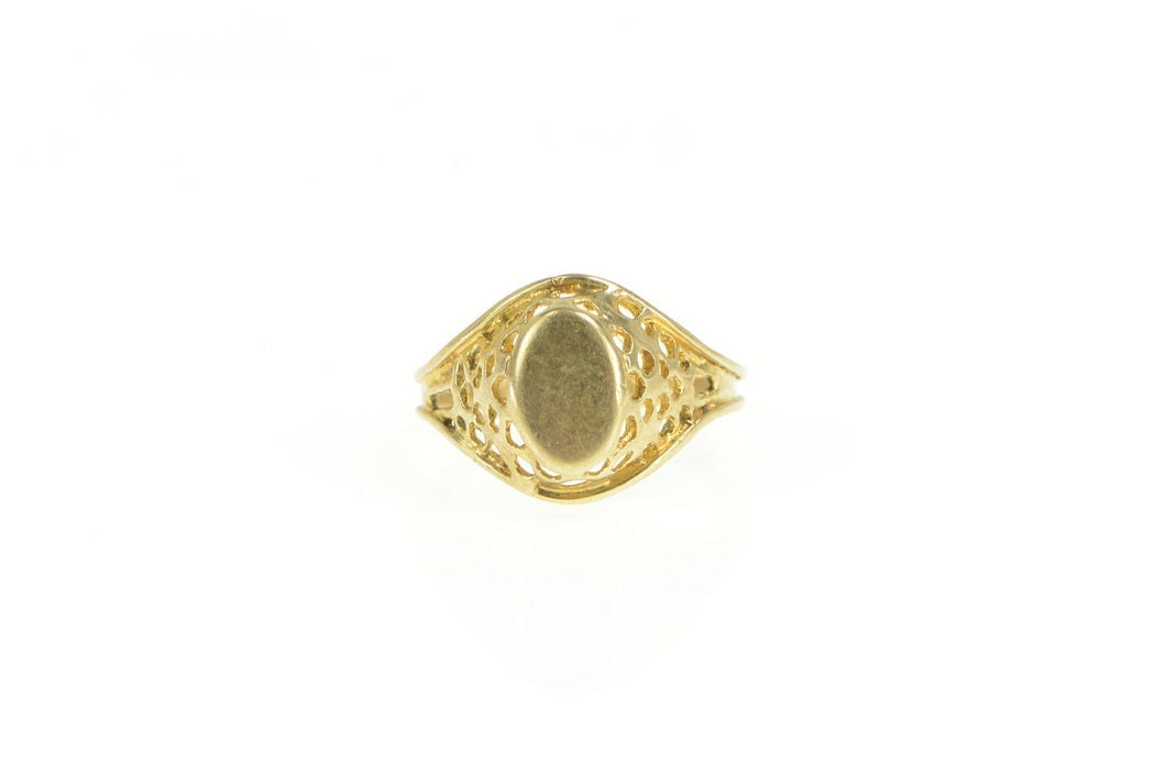 10K Oval Ornate Filigree Statement Childs Ring Yellow Gold