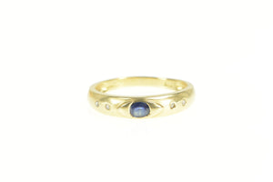 14K Round Sapphire Diamond Accent Engagement Ring Yellow Gold