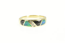 Load image into Gallery viewer, 14K Diamond Black Opal &amp; Onyx Inlay Band Ring Yellow Gold