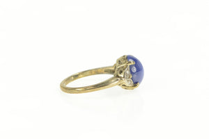 14K Oval Syn. Blue Star Sapphire Diamond Retro Ring White Gold