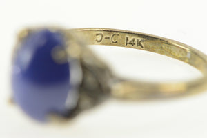 14K Oval Syn. Blue Star Sapphire Diamond Retro Ring White Gold
