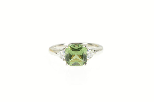 Sterling Silver Three Stone Syn. Prasiolite CZ Statement Ring