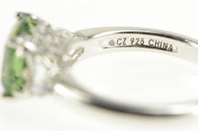 Load image into Gallery viewer, Sterling Silver Three Stone Syn. Prasiolite CZ Statement Ring