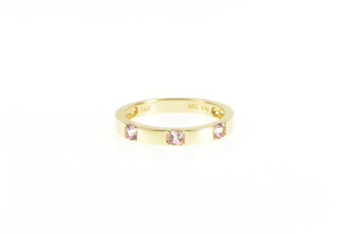 14K Three Stone Pink Topaz Classic Wedding Band Ring Yellow Gold