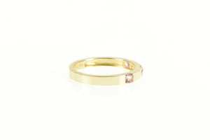 14K Three Stone Pink Topaz Classic Wedding Band Ring Yellow Gold
