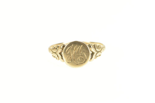 14K Victorian Etched Initial Monogram H G J C G Ring Yellow Gold