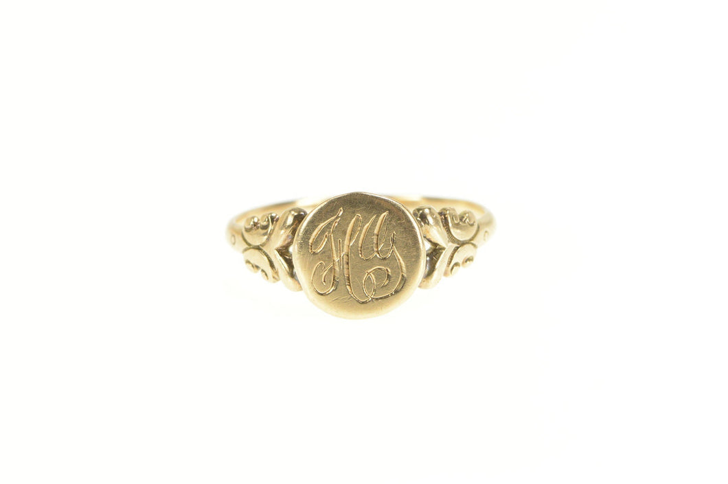 14K Victorian Etched Initial Monogram H G J C G Ring Yellow Gold