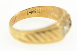 14K 1950's Sapphire Diamond Squared Statement Ring Yellow Gold