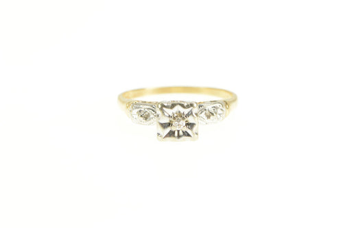 14K 1940's Diamond Three Classic Promise Ring Yellow Gold