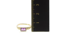 Load image into Gallery viewer, 14K Emerald Cut Amethyst Ornate Vine Leaf Ring Yellow Gold