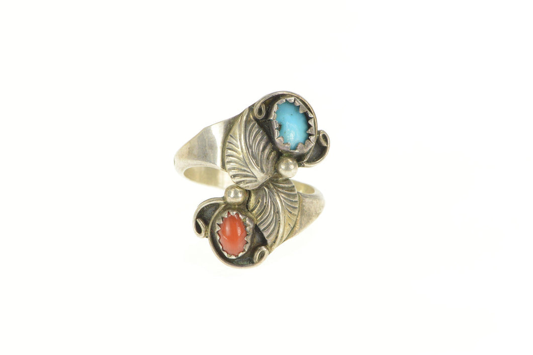 Sterling Silver Navajo Turquoise Coral Native American Wrap Ring
