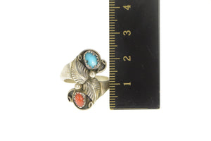 Sterling Silver Navajo Turquoise Coral Native American Wrap Ring
