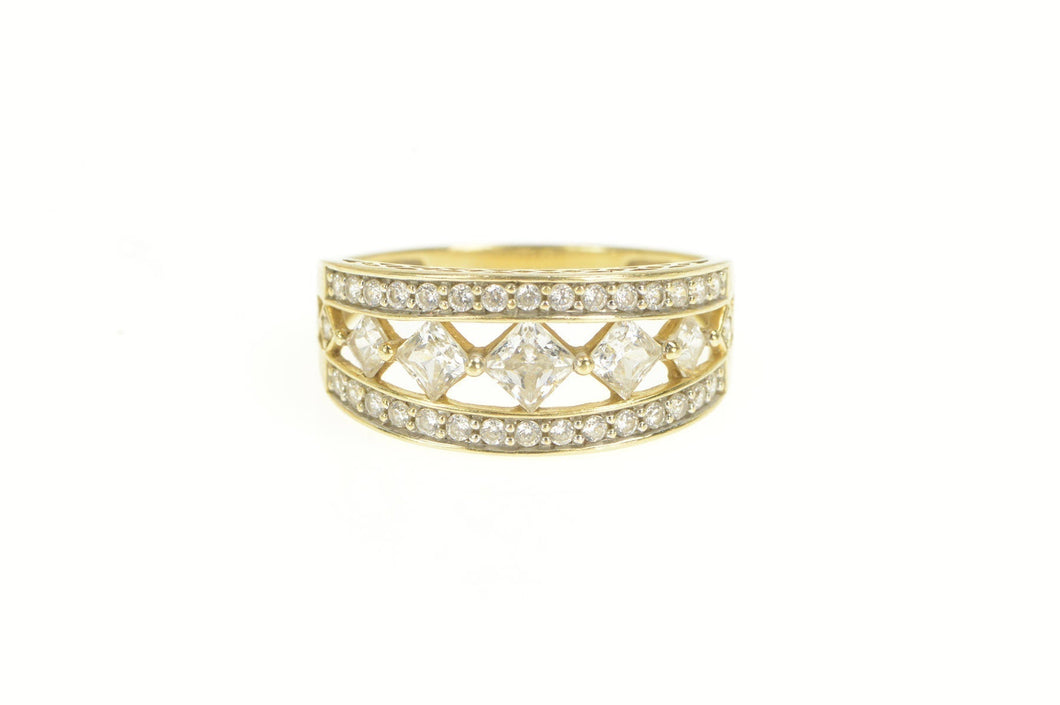 14K Graduated Princess Cubic Zirconia Statement Ring Yellow Gold