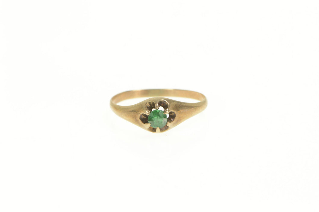 14K Victorian Natural Emerald Classic Statement Ring Yellow Gold