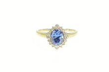 Load image into Gallery viewer, 14K Oval Syn. Tanzanite Halo Travel Engagement Ring White Gold