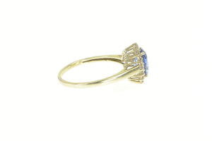 14K Oval Syn. Tanzanite Halo Travel Engagement Ring White Gold