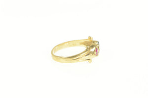 14K 1930's Diamond Syn. Ruby Heart Child's Baby Ring Yellow Gold