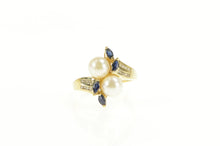Load image into Gallery viewer, 14K Pearl Sapphire Diamond Bypass Statement Ring Yellow Gold