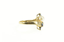 Load image into Gallery viewer, 14K Pearl Sapphire Diamond Bypass Statement Ring Yellow Gold