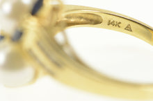 Load image into Gallery viewer, 14K Pearl Sapphire Diamond Bypass Statement Ring Yellow Gold