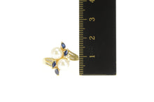 Load image into Gallery viewer, 14K Pearl Sapphire Diamond Bypass Statement Ring Yellow Gold