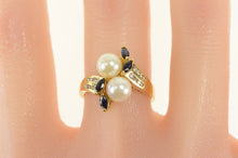Load image into Gallery viewer, 14K Pearl Sapphire Diamond Bypass Statement Ring Yellow Gold