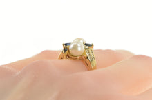 Load image into Gallery viewer, 14K Pearl Sapphire Diamond Bypass Statement Ring Yellow Gold