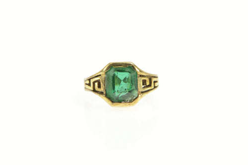 10K Emerald Cut Sim. Emerald Art Deco Ring Yellow Gold