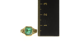 10K Emerald Cut Sim. Emerald Art Deco Ring Yellow Gold