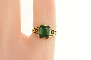 10K Emerald Cut Sim. Emerald Art Deco Ring Yellow Gold