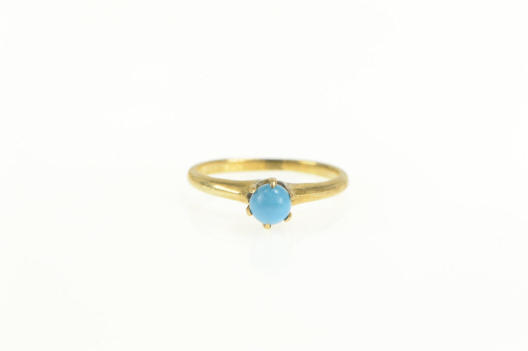 14K Victorian Turquoise Inset Solitaire Statement Ring Yellow Gold