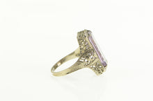 Load image into Gallery viewer, 14K Art Deco Amethyst Ornate Filigree Statement Ring White Gold