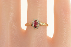 10K Marquise Ruby Diamond Halo Engagement Ring Yellow Gold