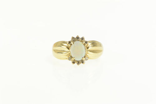 14K Oval Natural Opal Diamond Halo Statement Ring Yellow Gold