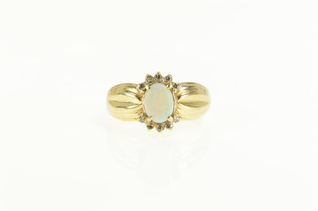 14K Oval Natural Opal Diamond Halo Statement Ring Yellow Gold