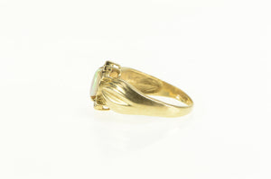 14K Oval Natural Opal Diamond Halo Statement Ring Yellow Gold