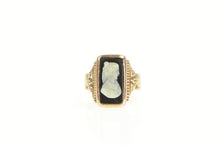 Load image into Gallery viewer, 10K Victorian Etched Onyx Carved Cameo Child&#39;s Ring Yellow Gold