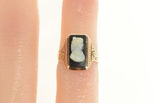 Load image into Gallery viewer, 10K Victorian Etched Onyx Carved Cameo Child&#39;s Ring Yellow Gold