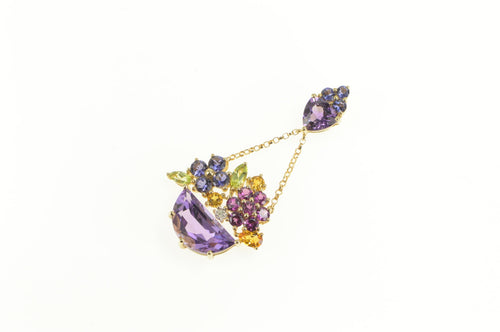 14K Amethyst Citrine Peridot Iolite Bouquet Pendant Yellow Gold